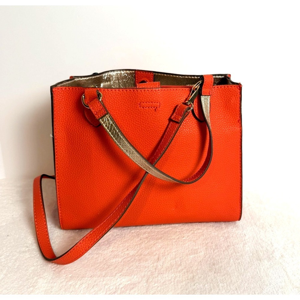 Anne Klein Orange Pebbled Faux Leather Satchel Crossbody Bag Pouch Set